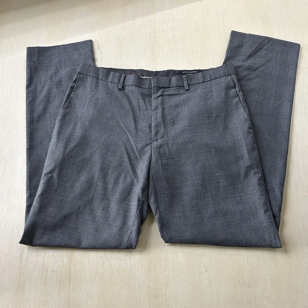 Banana Republic Pants Mens 34x34 Gray Plaid Tailored Slim Fit Dress Workwear
